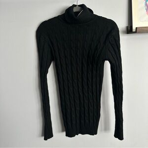 Black Turtleneck Cable Knit Sweater